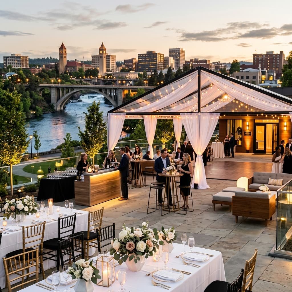Professional event cleanup services setup in Spokane - modern outdoor venue ready for guests