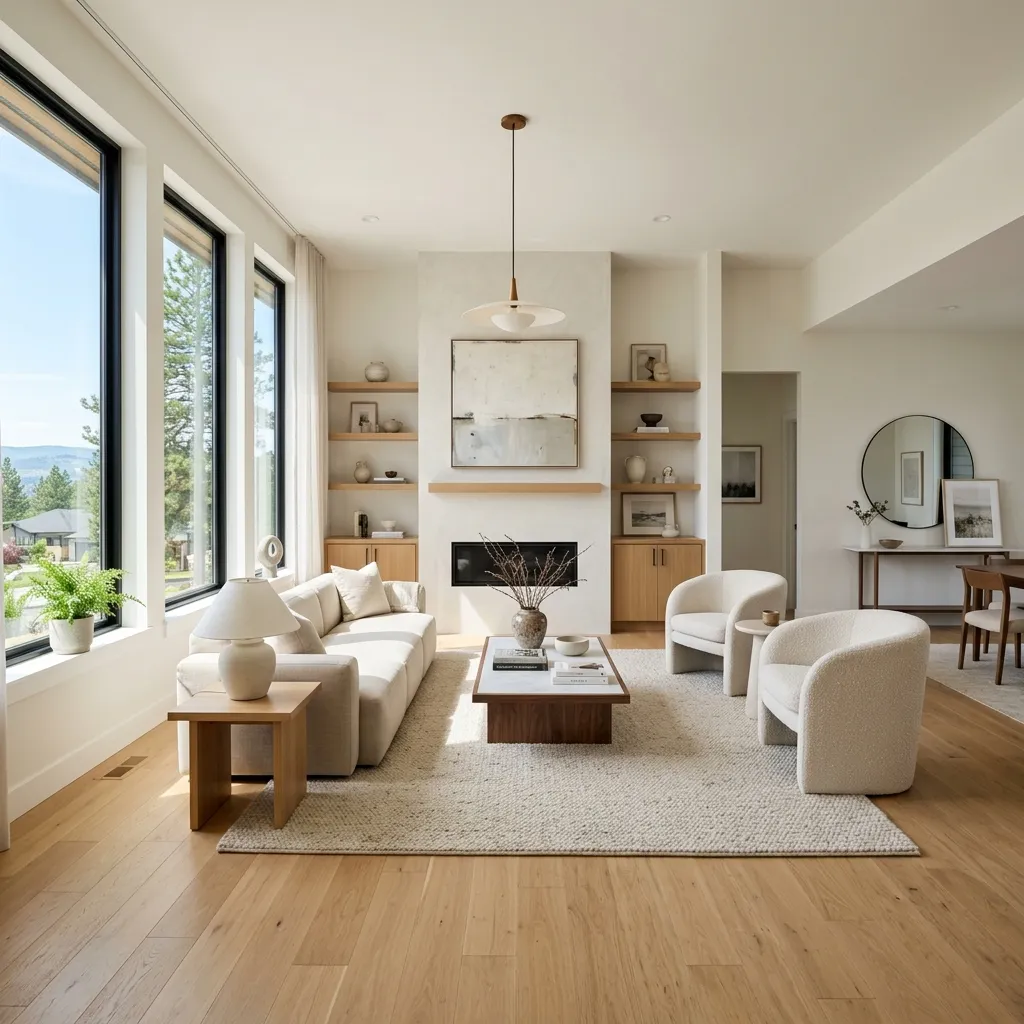 Elite house cleaning results in Spokane WA - pristine living room after professional detailed cleaning by White Glove