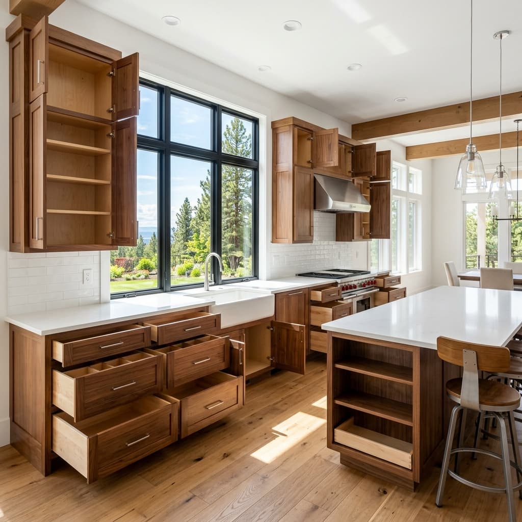 Spotless kitchen countertops and cabinets in Spokane cleaned for new move-in occupants