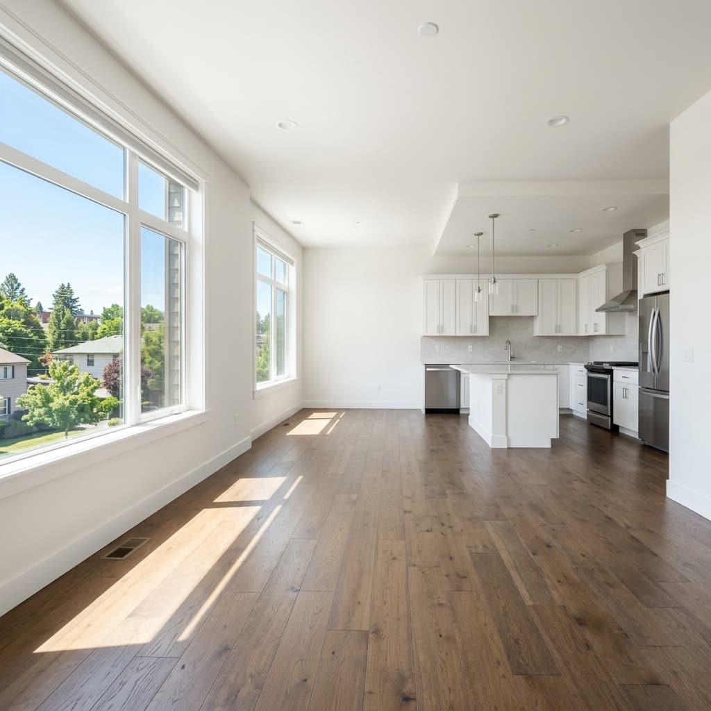 Spotless, sunlit empty apartment interior in Spokane cleaned for tenant deposit return