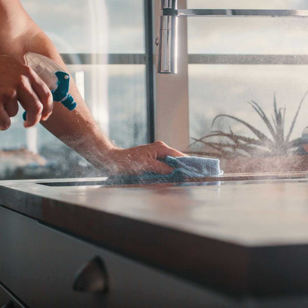 Cleaning counters.